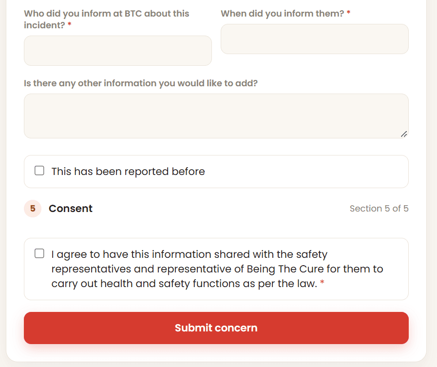 Figure 3 — Safeguarding concern form, as it appears on the Saturday School app